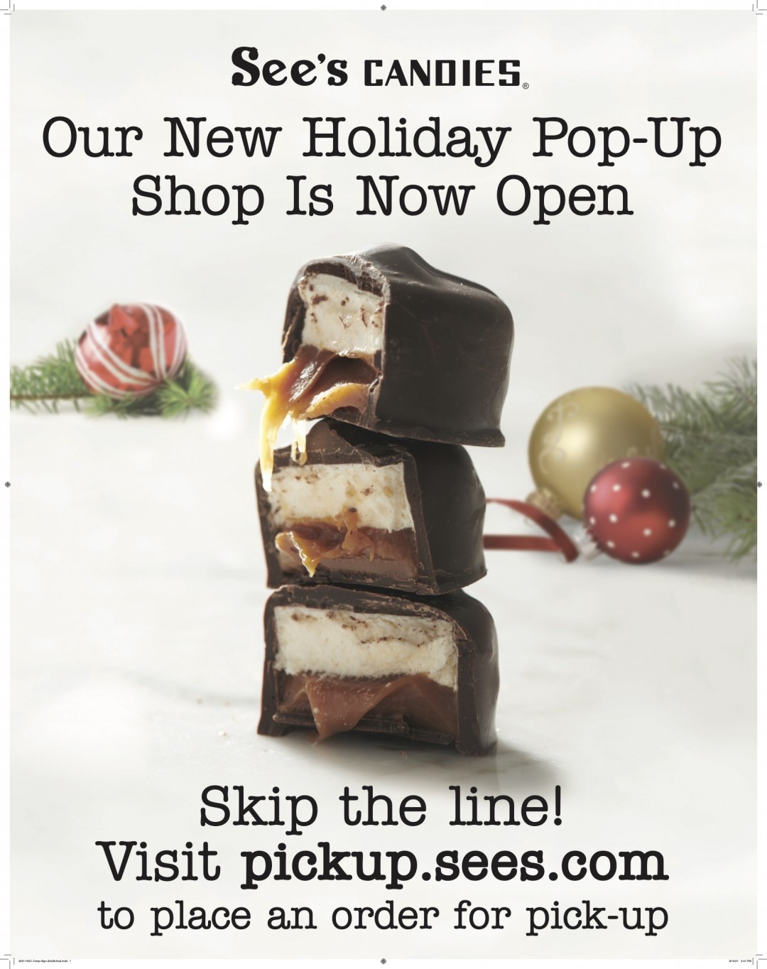 see's candies is now open. visit pickup.sees.com